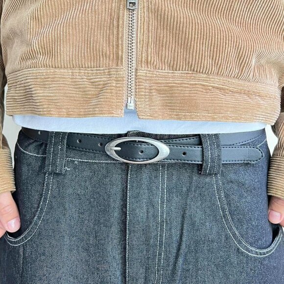 vintage black american western simple designer black oval belt - Picture 7 of 8